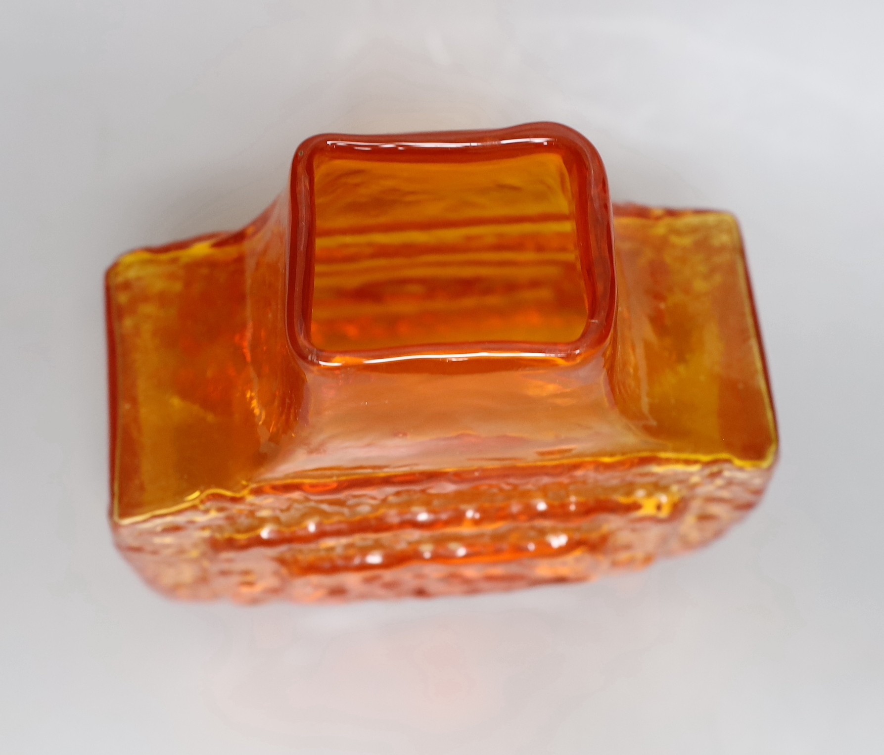 A Whitefriars 'TV' glass vase, designed by Geoffrey Baxter, pattern number 9677, tangerine glass, 17cm tall